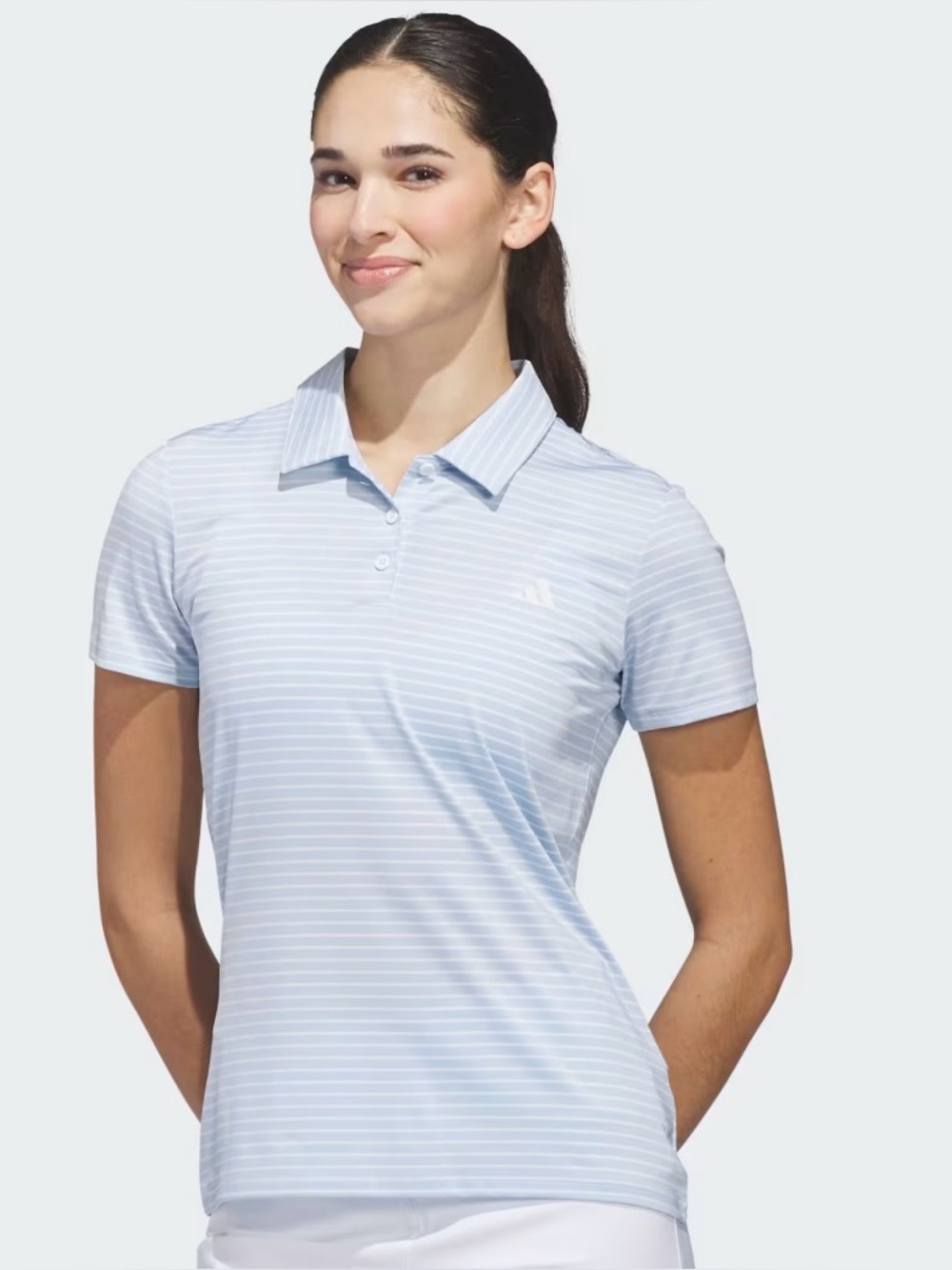 Adidas Women’s Light Blue Striped Activewear Polo Top NWOT Size L